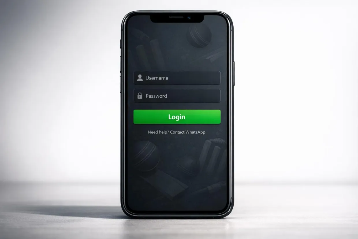 Lotus365 Login screen on mobile — enter your Lotus365 ID and password on Lotus365app.biz